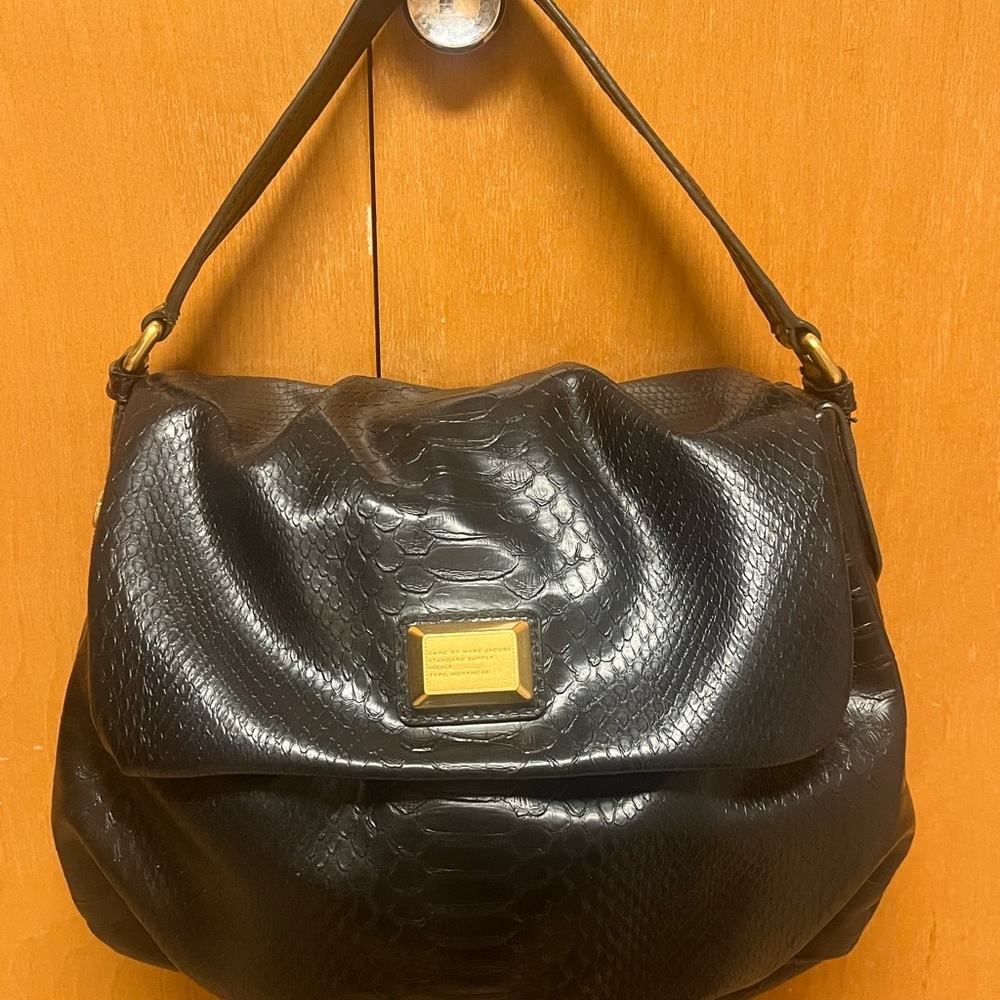 MARC by Marc Jacobs Snakeskin Embossed Black Hobo Medium Sized Handbag EUC!